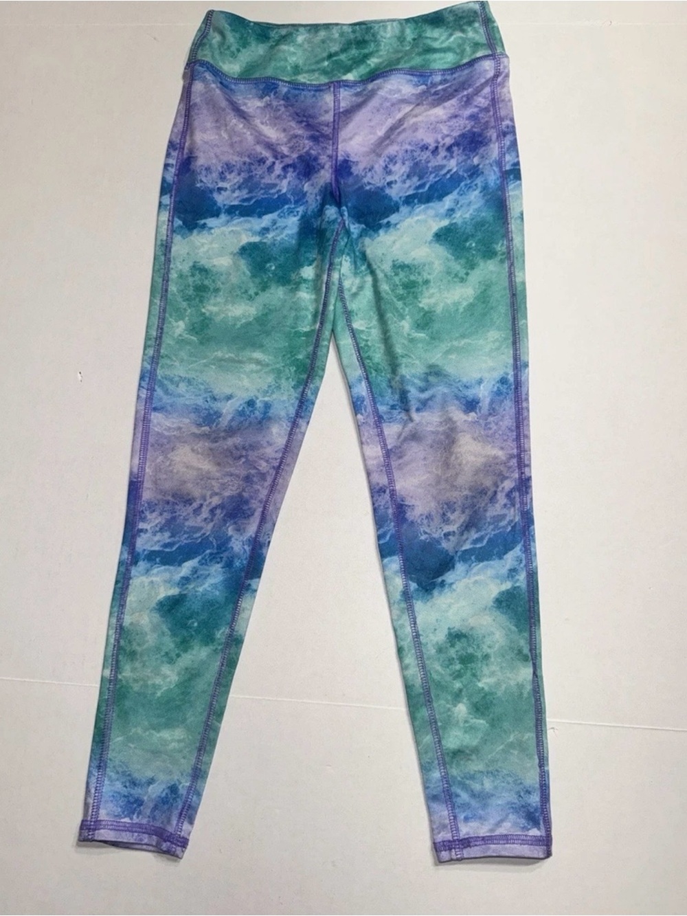 MTA Sport Compression Leggings Wave Teal Purple Blue Printed Womens Med (7-8)